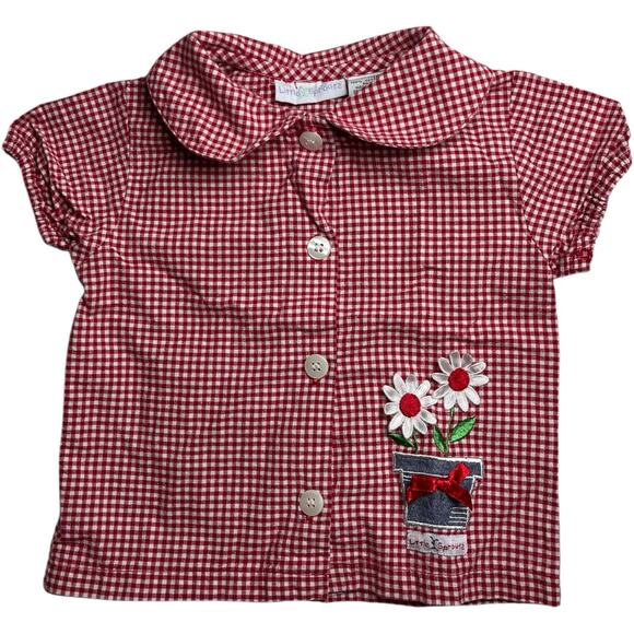 Little Sprouts Y2K Red Gingham Embroidered Daisy Baby Shirt - Picture 1 of 4